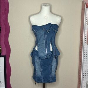 Stylish Denim Strapless 2 piece set